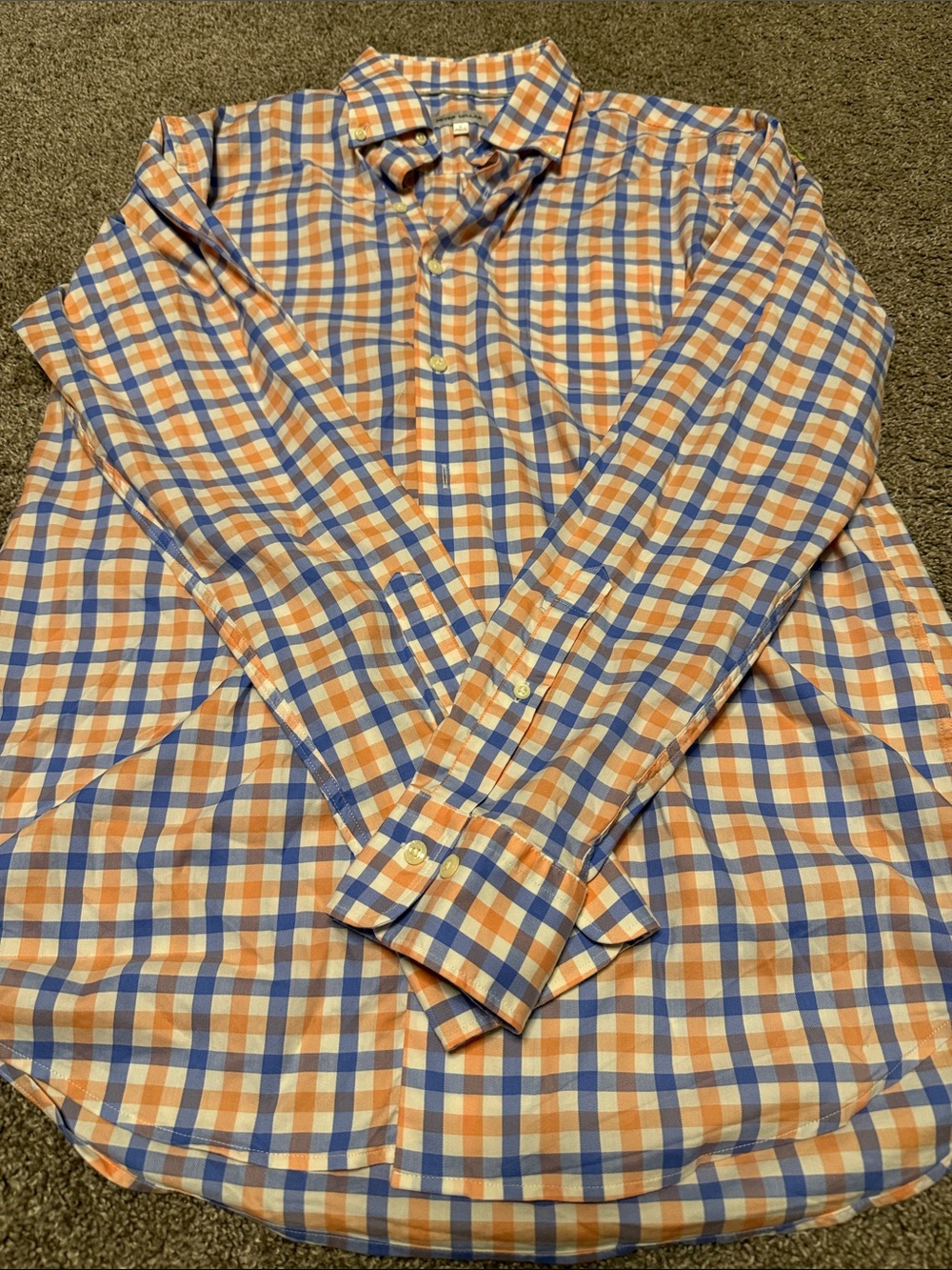Peter Millar Orange, Blue & White Check Button-Down Shirt